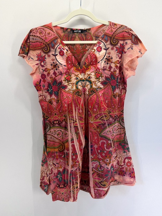 Apt. 9 Tops - Apt. 9 Pink Paisley Floral V-Neck Short Sleeve Top Medium Y2K Style Boho Fairy
